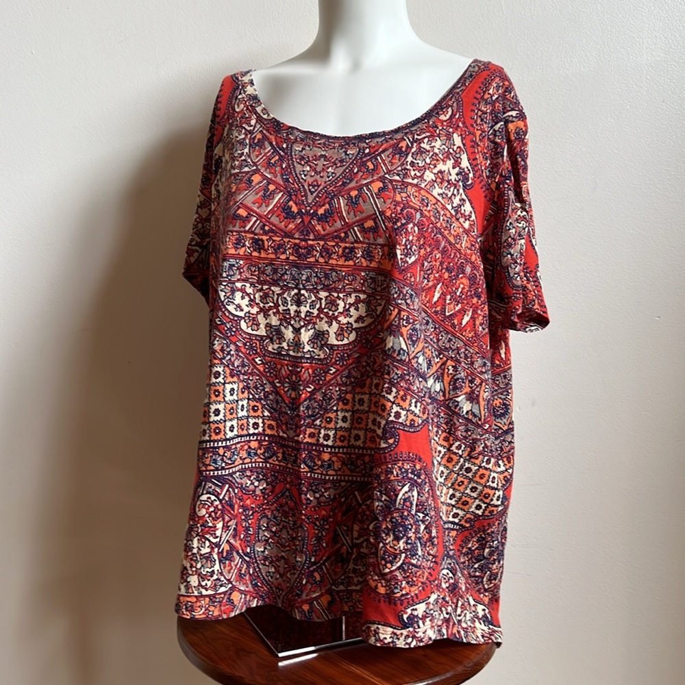 Lucky Brand shirt tribal colors vibrant 100% cotton tee